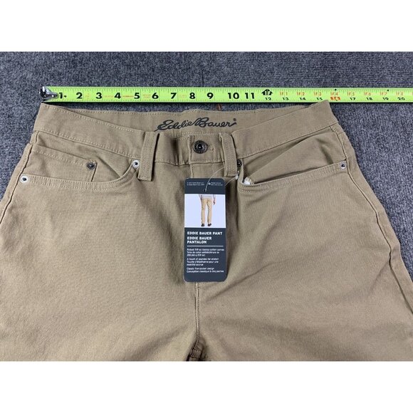 EDDIE BAUER Mens Flat Front Canvas Chino Pants Size 30x32 Khaki NWT - Picture 2 of 11